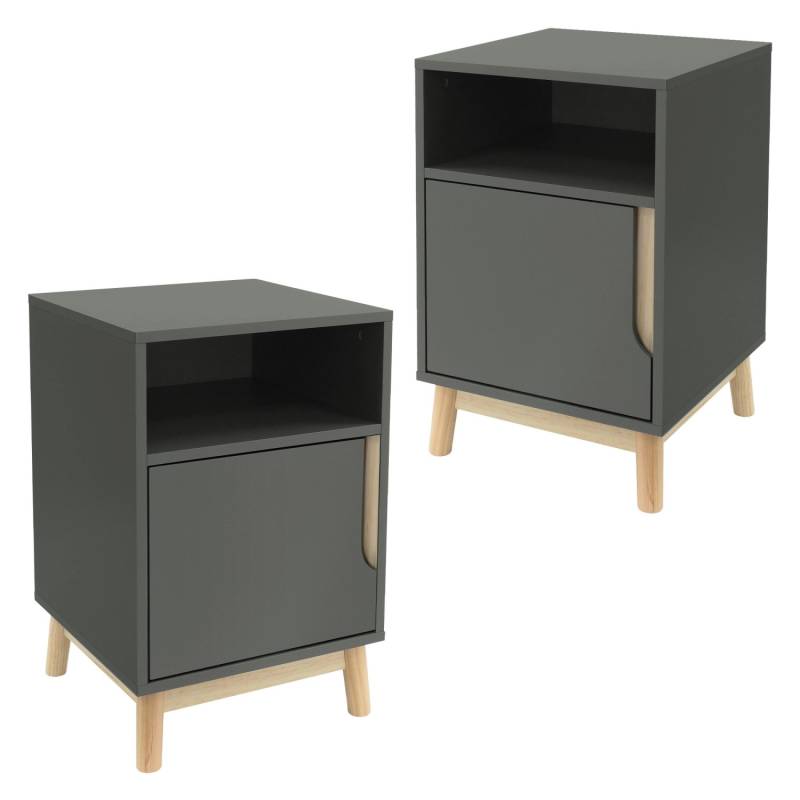 ML-Design Nachttisch 2Er Set 40x40x62 cm Grün-Natur mit Offenem Fach Tür von ML-Design