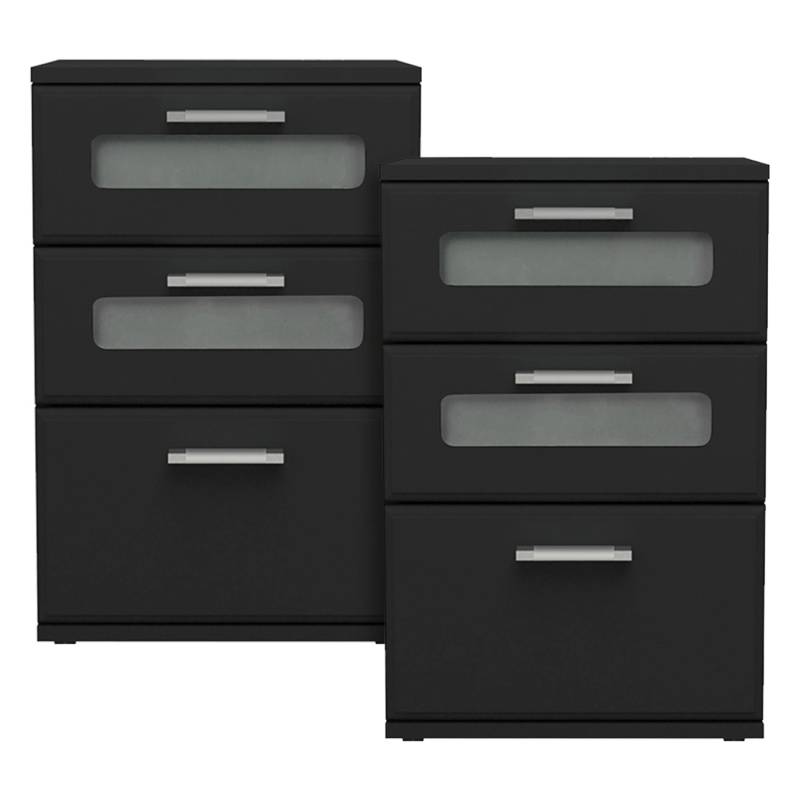 ML-Design Nachttisch 2Er Set Nachtkommode mit 3 Schubladen Schwarz 40x60x38 cm von ML-Design