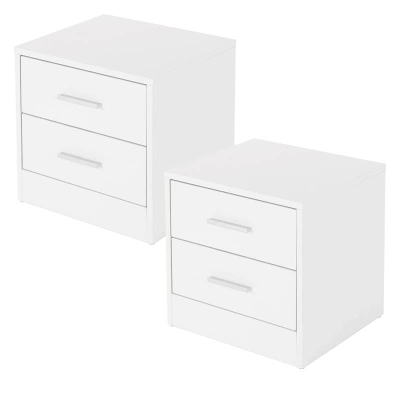 ML-Design Nachttisch 2Er Set mit 2 Schubladen Weiß Holz 38x37x34 cm Alu Griffe ML-Design Nachttisch 2Er Set mit 2 Schubladen Weiß Holz 38x37x34 cm Alu Griffe von ML-Design