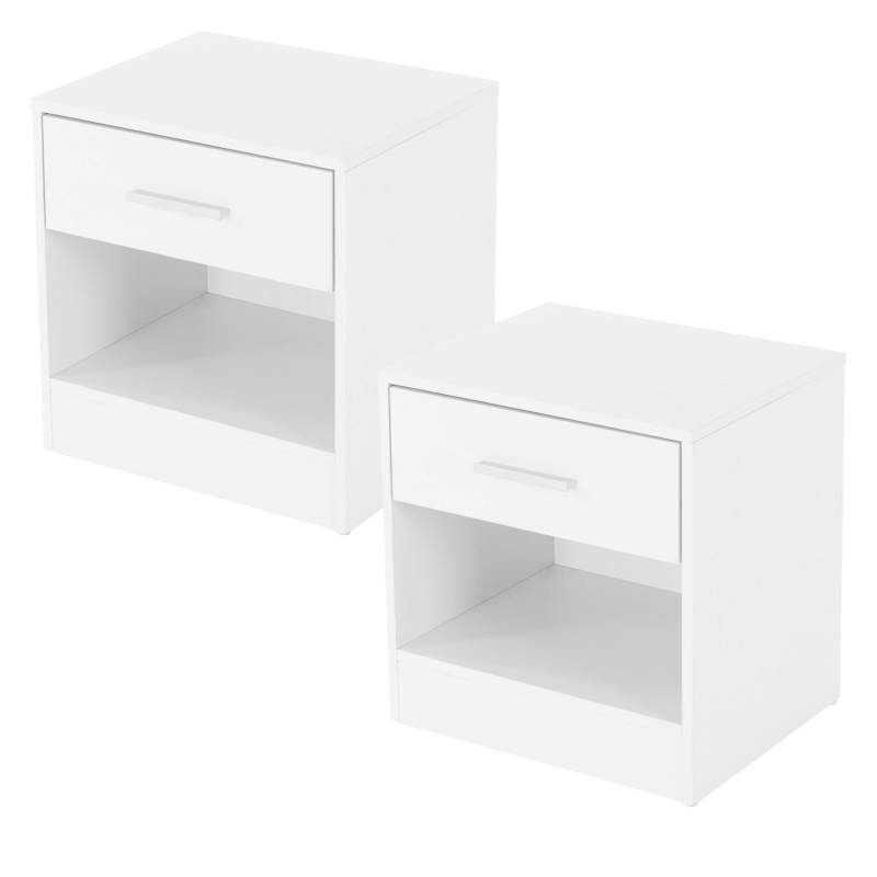ML-Design Nachttisch 2Er Set mit Einer Schublade Weiß aus Holz 36,5x38,5x30 cm von ML-Design