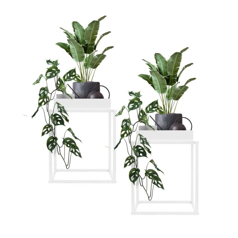 ML-Design Pflanzenständer 2Er Set Weiß aus Metall 35x35x46 cm Quadratisch von ML-Design