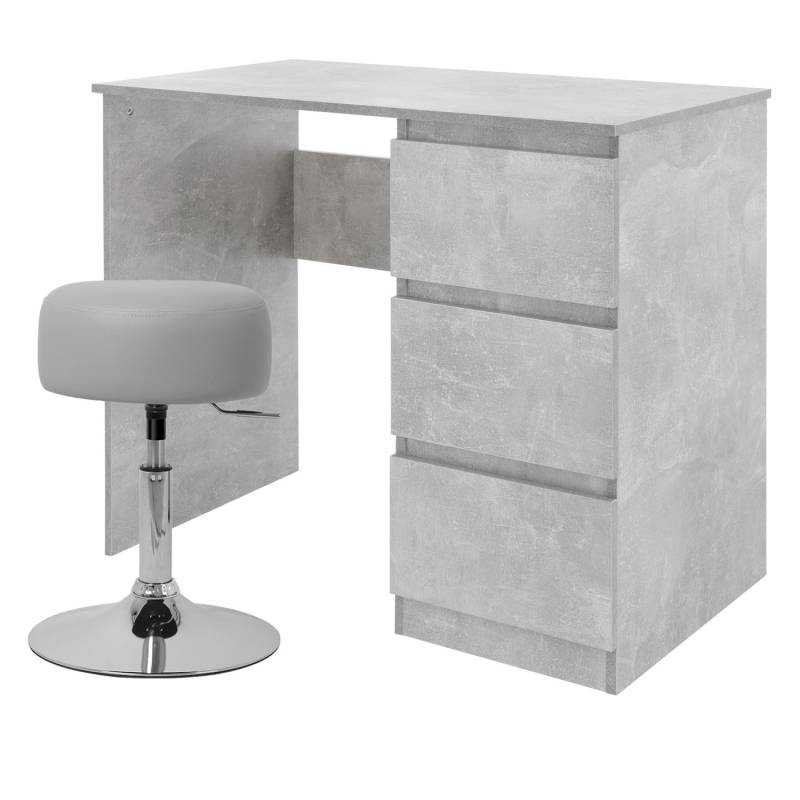 ML-Design Schreibtisch 90x76x50 cm Grau-Beton mit Sitzhocker Hellgrau Drehbar von ML-Design