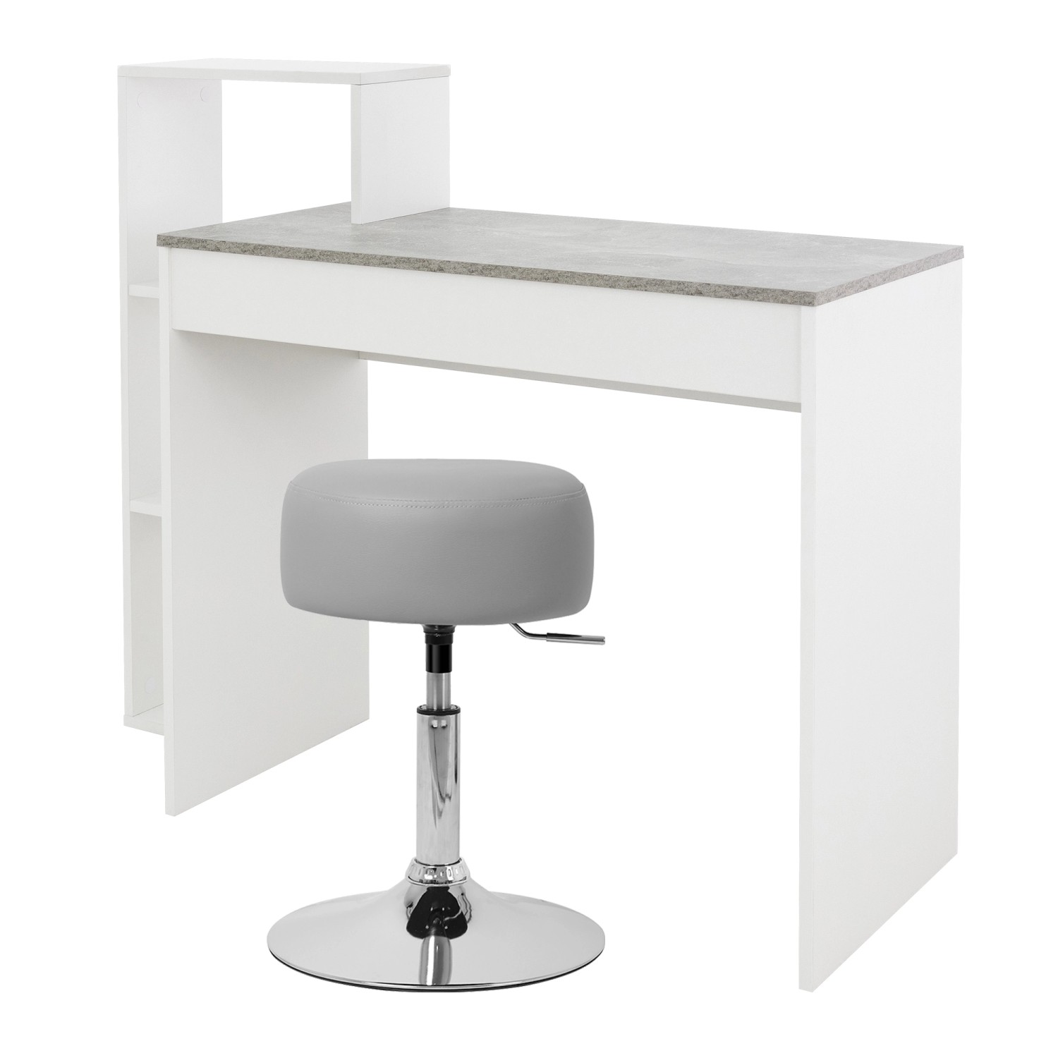 ML-Design Schreibtisch Weiß-Beton 110x72cm mit Sitzhocker Hellgrau 33 cm Drehbar von ML-Design