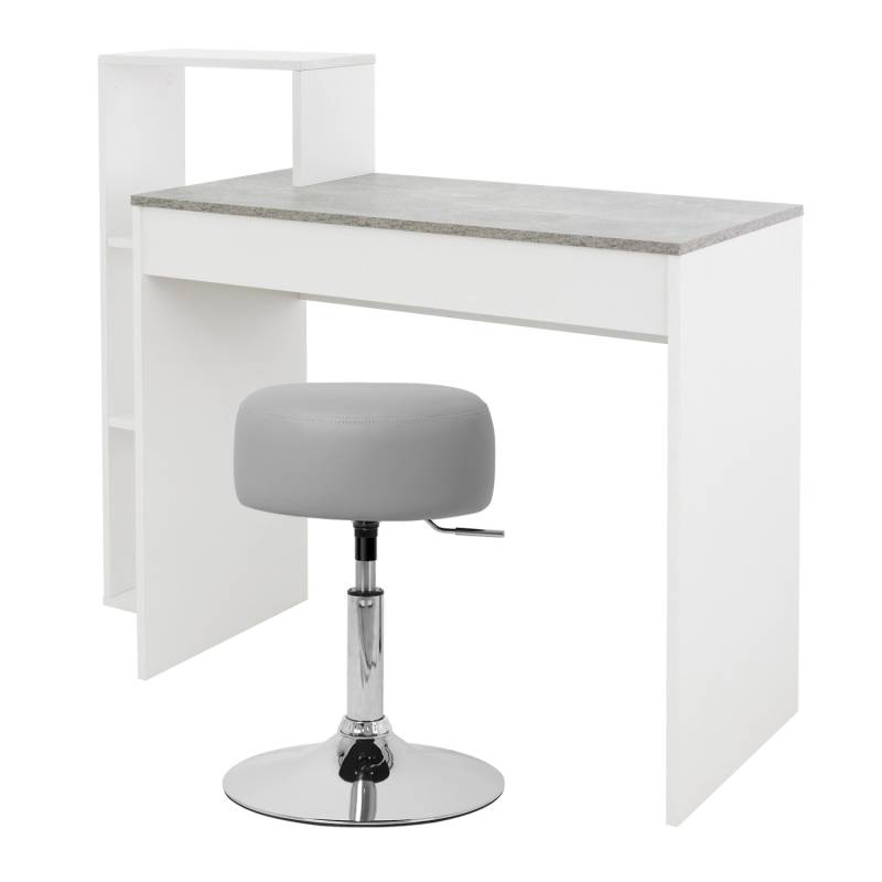ML-Design Schreibtisch Weiß-Beton 110x72cm mit Sitzhocker Hellgrau 33 cm Drehbar von ML-Design