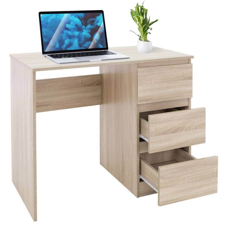ML-Design Schreibtisch mit 3 Schubladen 90x76x50 cm Arbeitstisch in Sonoma-Eiche von ML-Design