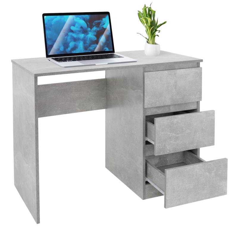 ML-Design Schreibtisch mit 3 Schubladen 90x76x50cm Grau Arbeitstisch Beton-Optik von ML-Design