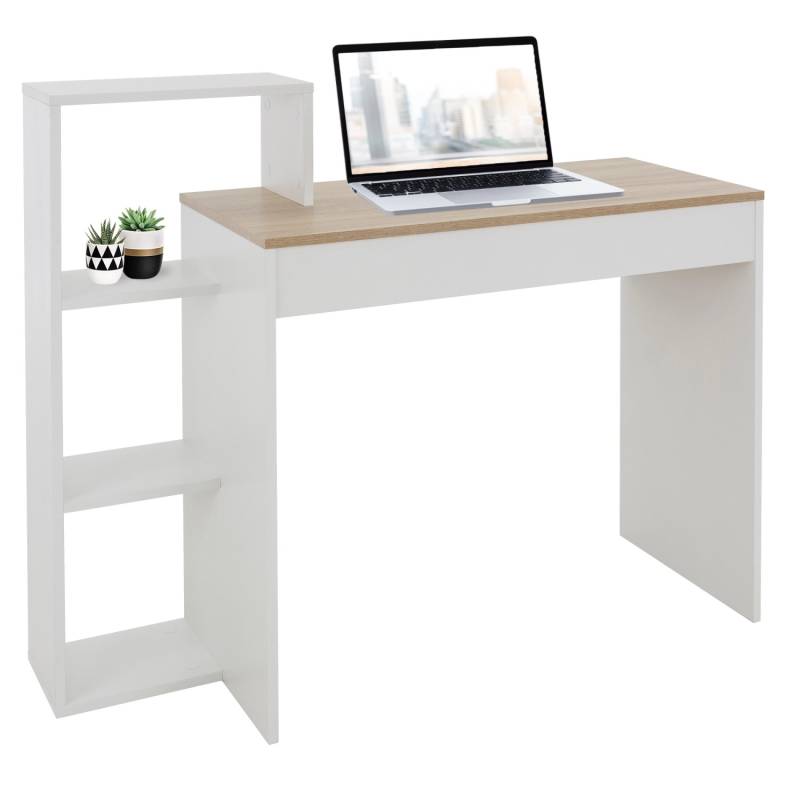 ML-Design Schreibtisch mit Regal Weiß Tischplatte in Sonoma-Eiche 110x72x40 cm von ML-Design