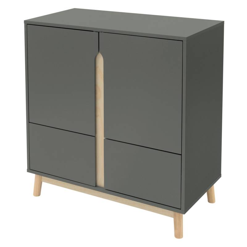ML-Design Sideboard 80x40x86 cm Grün-Natur Kommode mit 4 Türen Kiefernholzfüßen von ML-Design