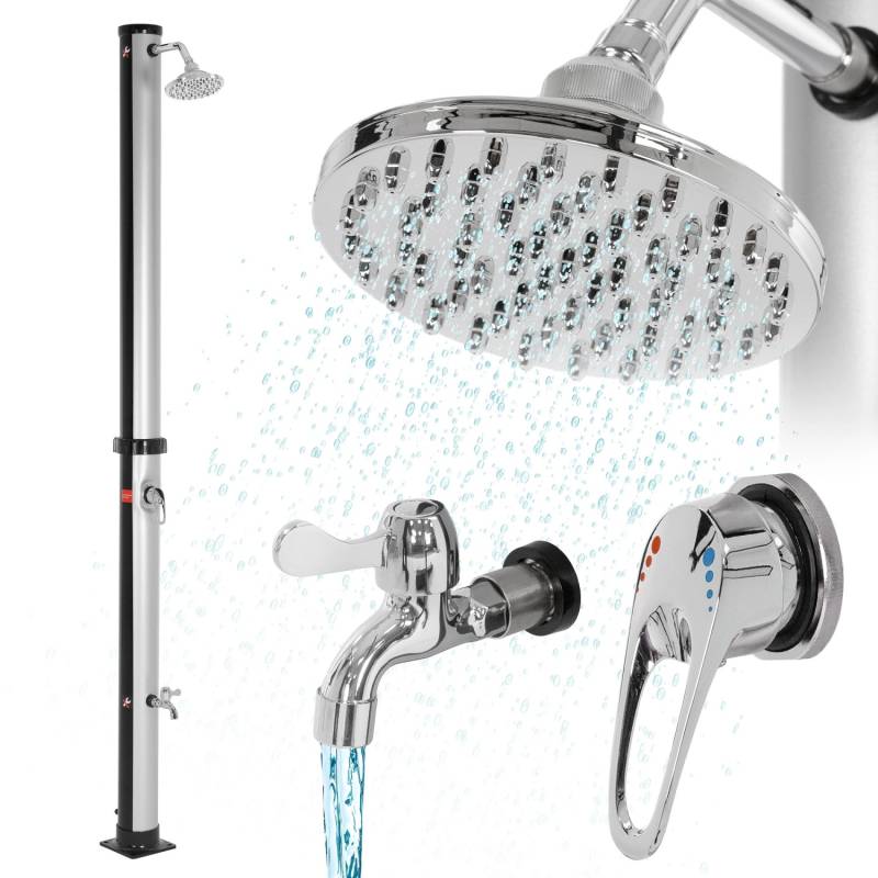 ML-Design Solardusche 20L 210cm Rund mit Fußdusche Regenduschkopf Silber-Schwarz von ML-Design