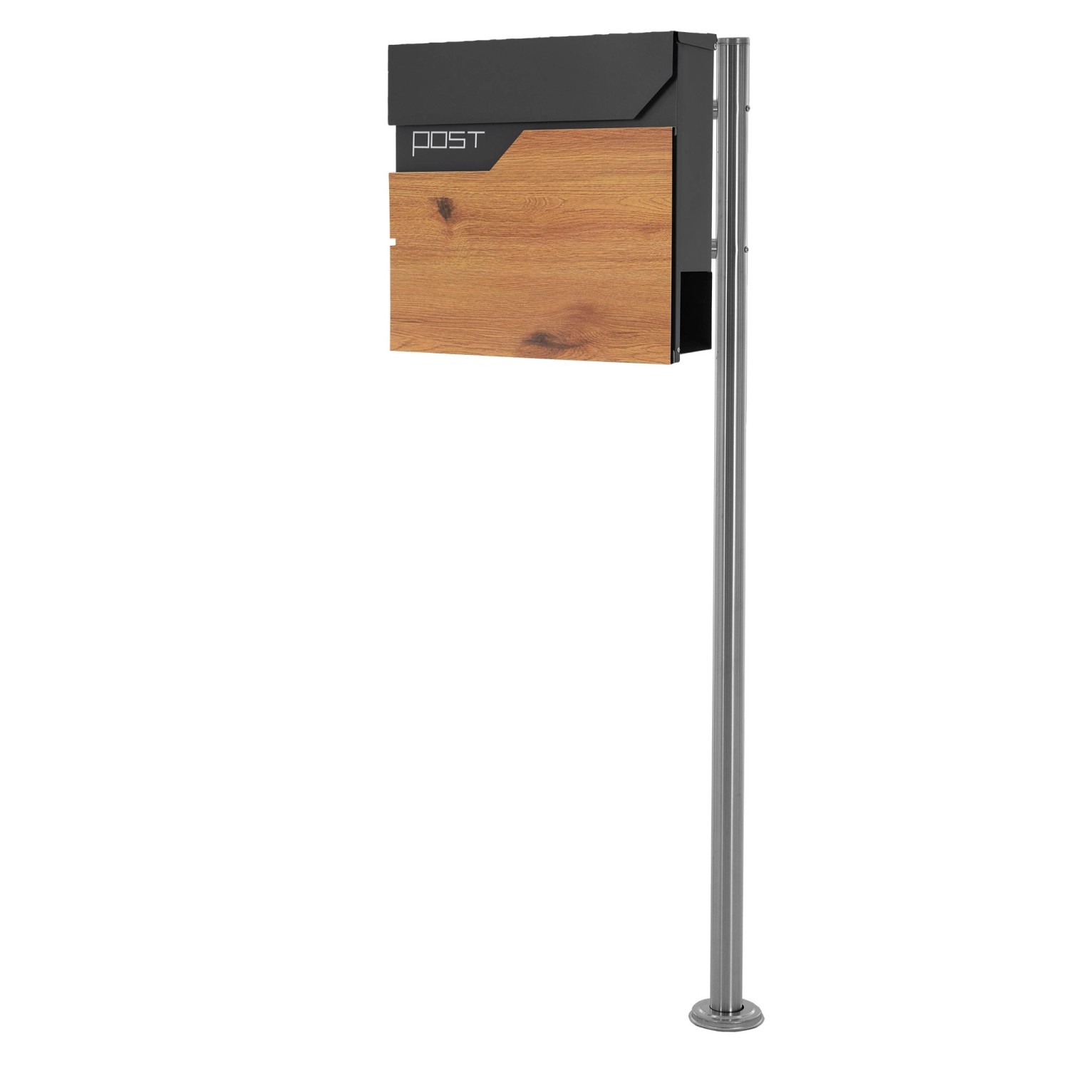 ML-Design Standbriefkasten Anthrazit-Holzoptik mit Zeitungsfach Pfosten Silber von ML-Design
