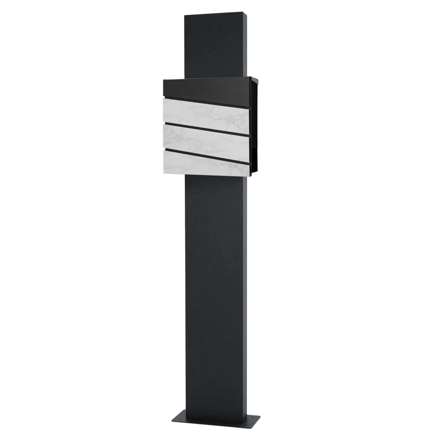 ML-Design Standbriefkasten Anthrazit-Weiß Marmoroptik mit Zeitungsfach Pfosten von ML-Design