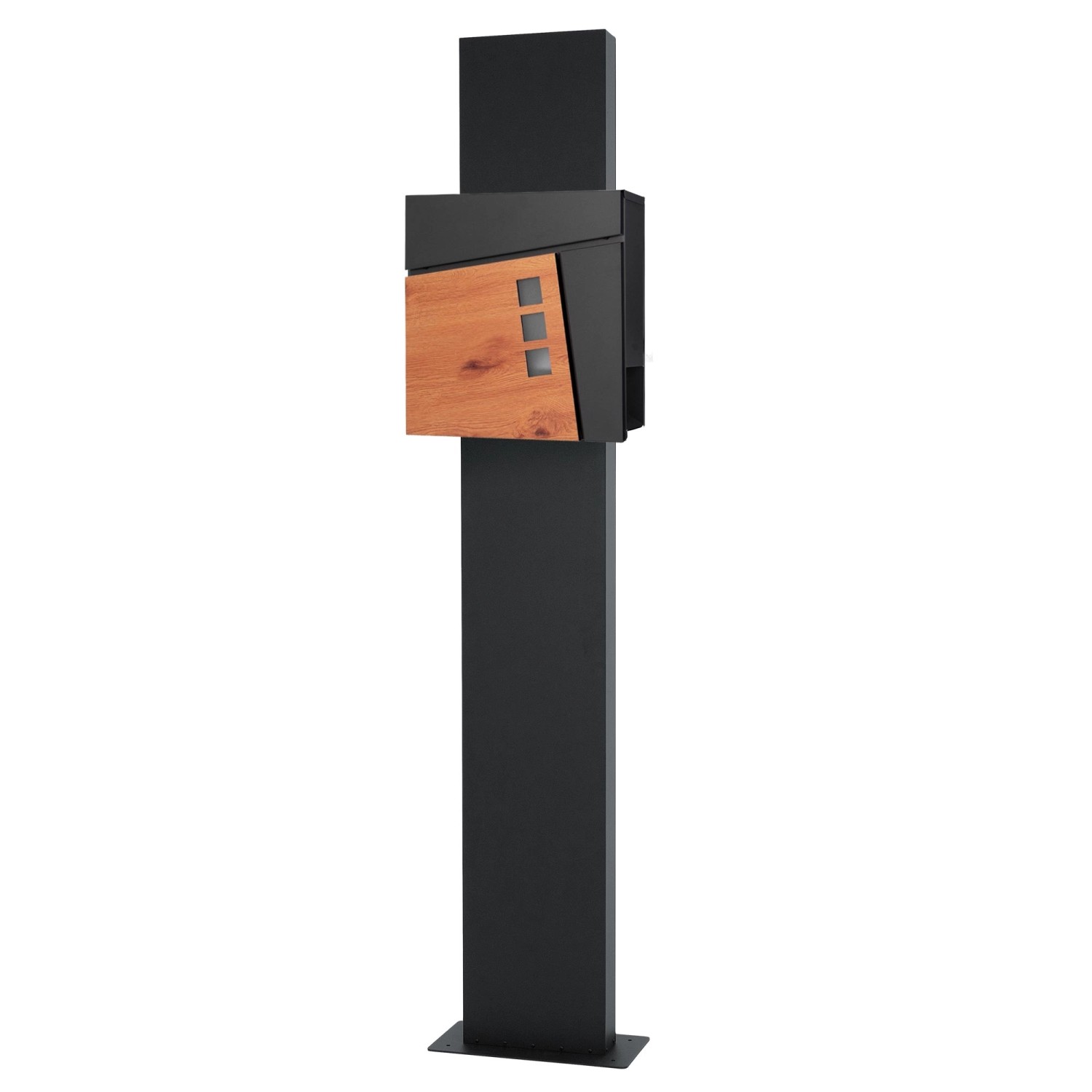 ML-Design Standbriefkasten mit Zeitungsfach Anthrazit- Holzoptik mit Pfosten von ML-Design