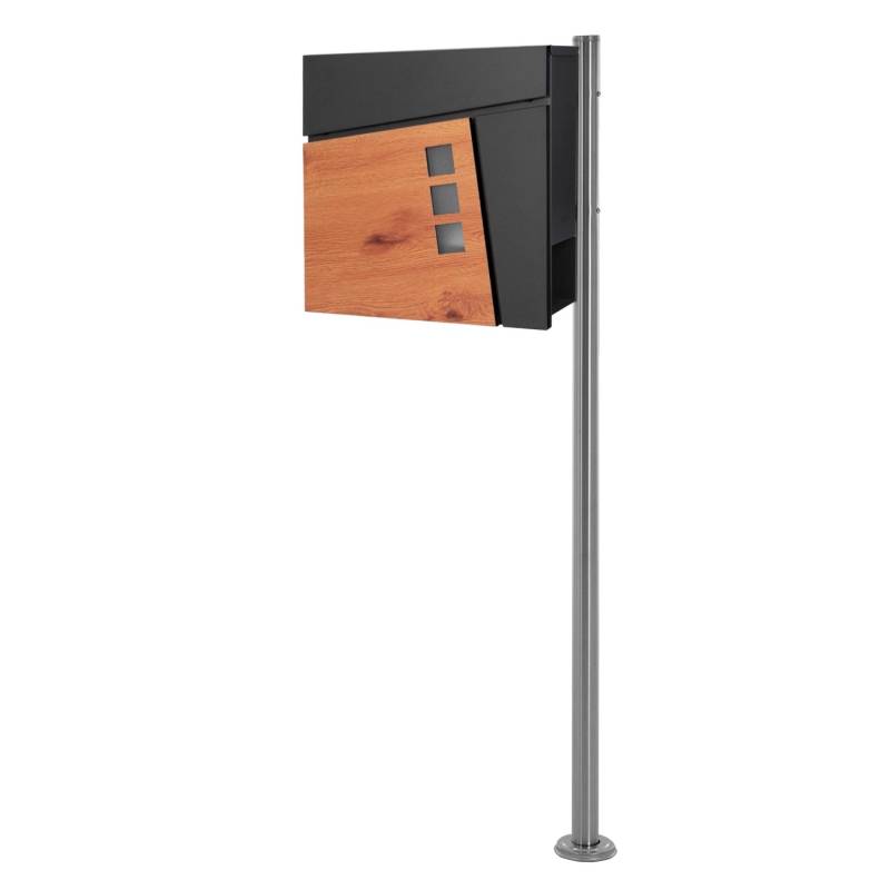 ML-Design Standbriefkasten mit Zeitungsfach und Pfosten 120cm Edelstahl von ML-Design