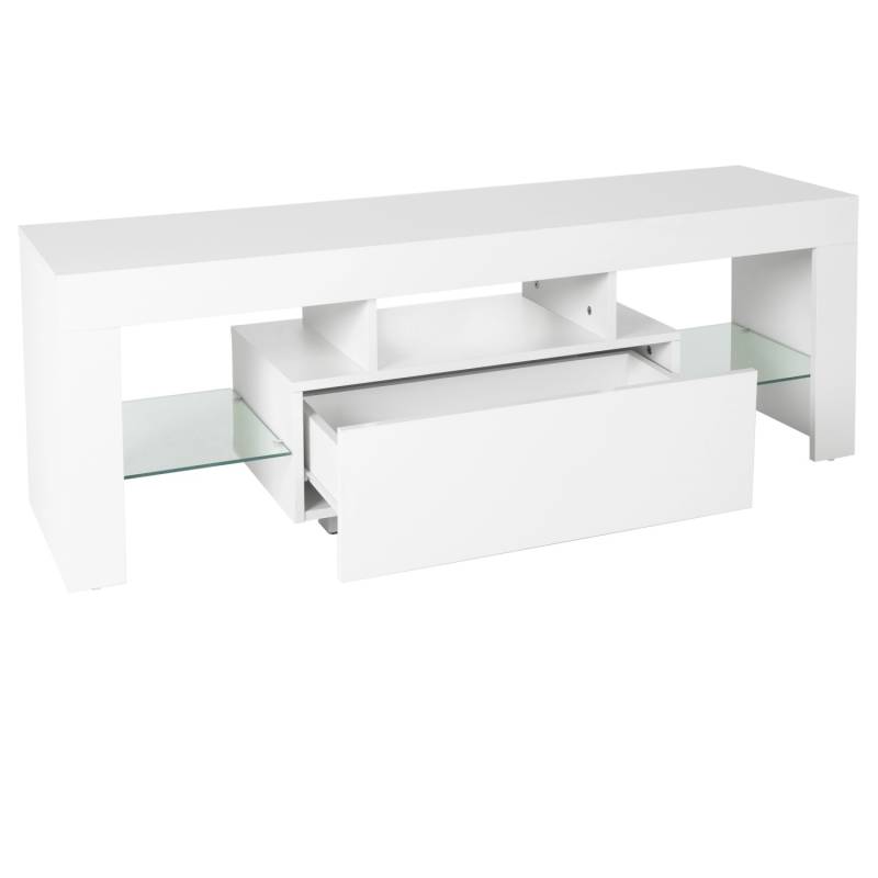 ML-Design TV Lowboard aus Holz mit LED-Beleuchtung Glasregal 130x49x45cm Weiß von ML-Design