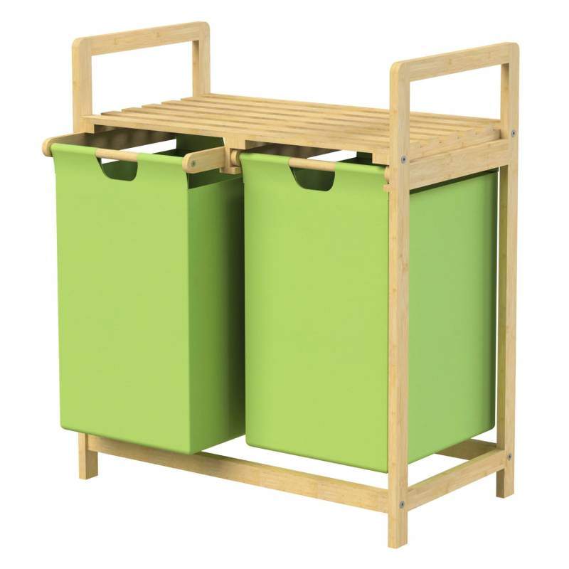 ML-Design Wäschekorb aus Bambus Grün Wäschebox mit 2 Fächern 60 L Wäschetruhe von ML-Design