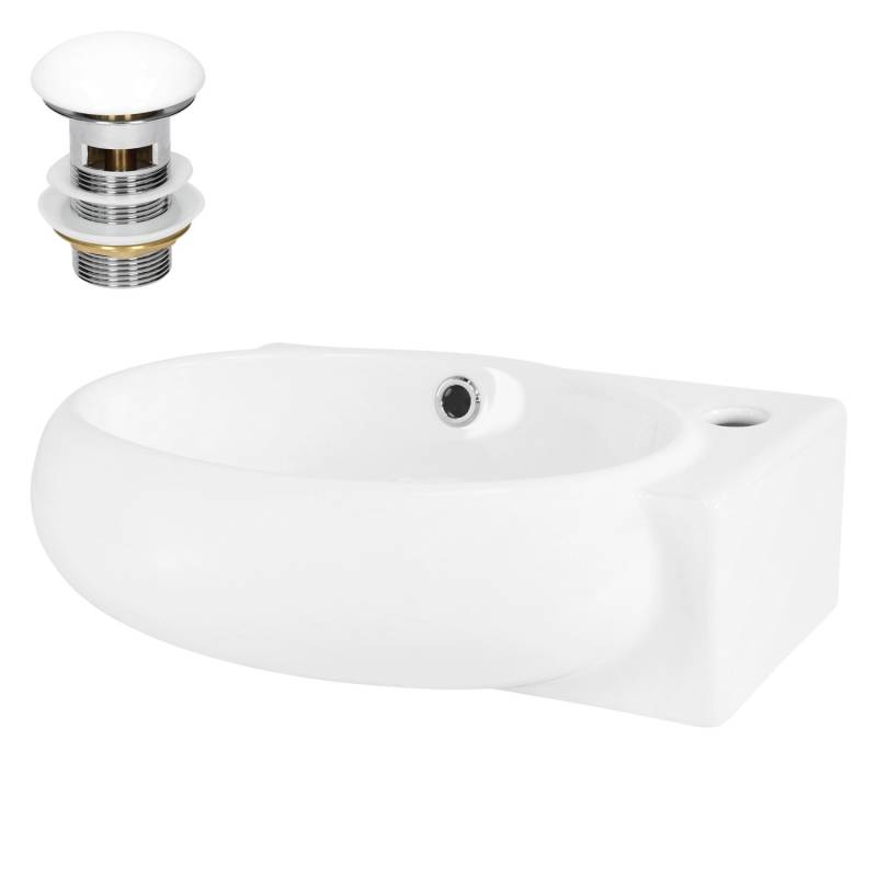 ML-Design Waschbecken Keramik Weiß 43x28x15 cm Oval inkl Ablaufgarnitur Weiß von ML-Design