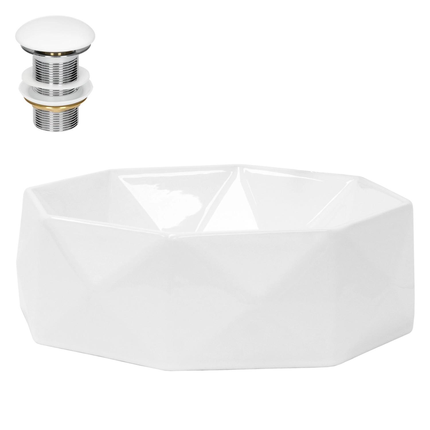 ML-Design Waschbecken Keramik Weiß Glänzend Diamant Design mit Ablaufgarnitur ML-Design Waschbecken Keramik Weiß Glänzend Diamant Design mit Ablaufgarnitur von ML-Design