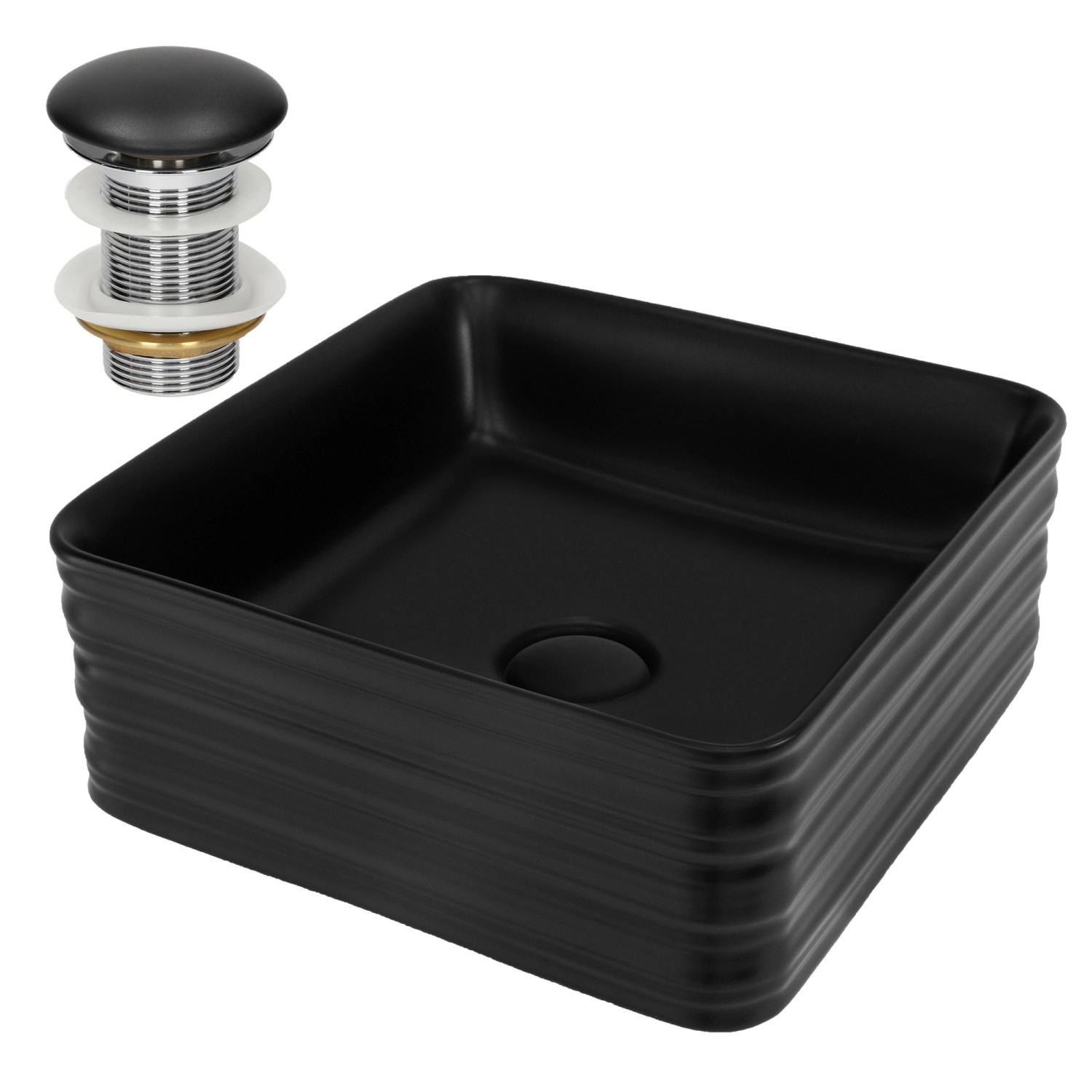 ML-Design Waschbecken Schwarz Matt 39x39x15 cm Quadratisch mit Ablaufgarnitur ML-Design Waschbecken Schwarz Matt 39x39x15 cm Quadratisch mit Ablaufgarnitur von ML-Design