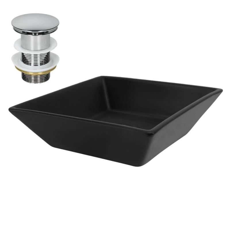 ML-Design Waschbecken aus Keramik Schwarz 41x41x12 cm Eckig mit Ablaufgarnitur von ML-Design