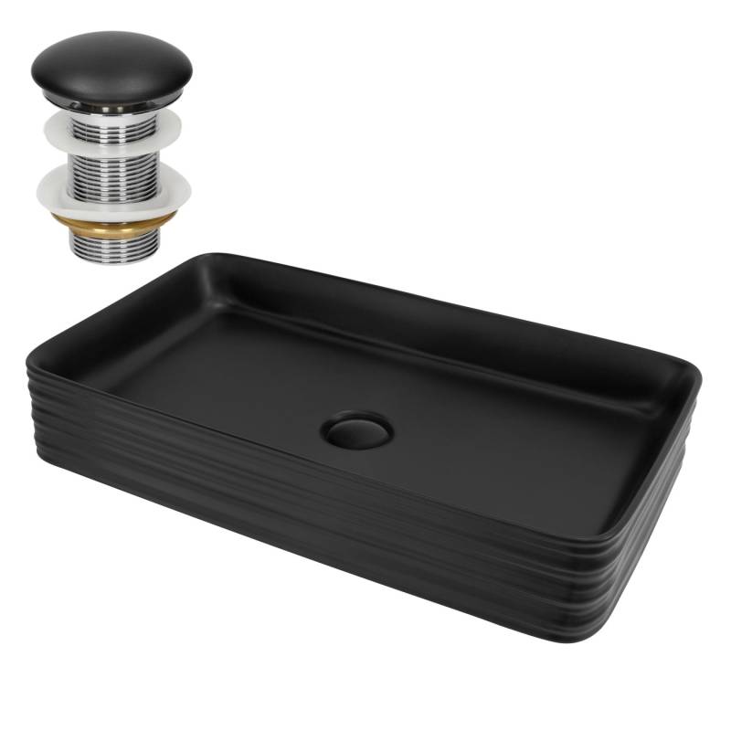 ML-Design Waschbecken aus Keramik Schwarz 68x38x12 cm Eckig inkl Ablaufgarnitur von ML-Design