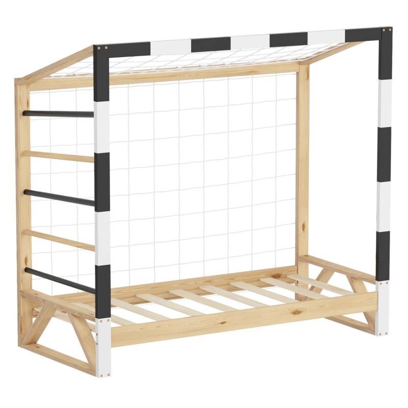 Ml-Design Kinderbett Fußballtor 70x140 cm Schwarz-Weiß Kiefernholz von ML-Design