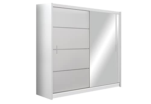 Kleiderschrank Vista mit Spiegel 203 cm, Schwebetürenschrank, Garderobeschrank Schlafzimmer; Wohnzimmerschrank; Korpus Schrank Farbe: Weiss; Farbe der Schrankfront: Weiss; Mehrzweckschrank von ML Furniture Ltd