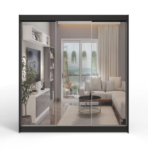 ML Furniture A3 Schiebetüren Kleiderschrank 250 cm mit Spiegel - Schlafzimmermöbel, Aufbewahrung - Mehrzweckschrank - Farbe: Schwarz - 3 Schiebetüren von ML Furniture Ltd