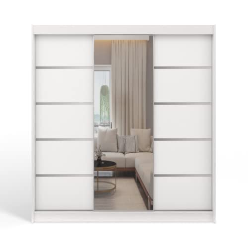 ML Furniture A6 Schiebetüren Kleiderschrank 250 cm mit Spiegel - Schlafzimmermöbel, Aufbewahrung - Mehrzweckschrank - Farbe: Weiß - 3 Schiebetüren von ML Furniture Ltd