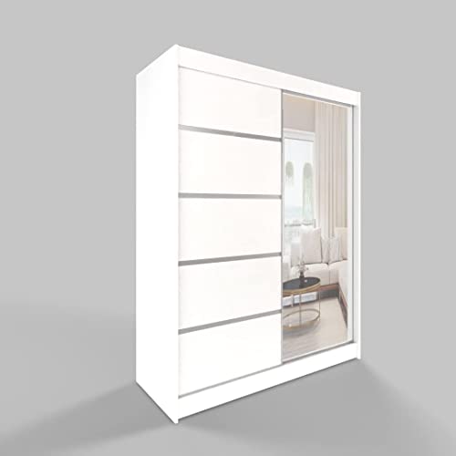 ML Furniture B3 Schiebetüren Kleiderschrank 200 x 215 x 58 cm mit Spiegel - Schlafzimmermöbel, Aufbewahrung - Mehrzweckschrank - Farbe: Weiß - 2 Schiebetüren von ML Furniture Ltd