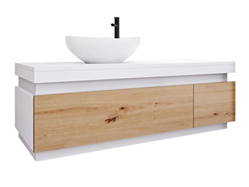 ML Furniture Badezimmerschrank Seli 110x40x45cm, Badezimmermöbel, Unterschrank, Badschrank Farbe: Weiß/Eiche von ML Furniture Ltd