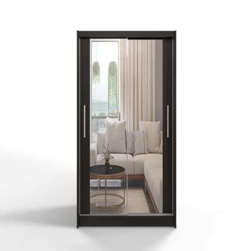 ML Furniture C7 Schiebetüren Kleiderschrank 100 cm mit Spiegel - Schlafzimmermöbel, Aufbewahrung - Mehrzweckschrank - Farbe: Schwarz ML Furniture C7 Schiebetüren Kleiderschrank 100 cm mit Spiegel - Schlafzimmermöbel, Aufbewahrung - Mehrzweckschrank - Farbe: Schwarz von ML Furniture Ltd