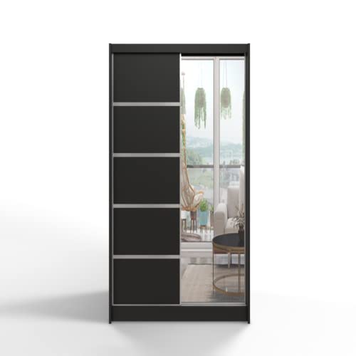 ML Furniture D3 Schiebetüren Kleiderschrank 100 cm mit Spiegel - Schlafzimmermöbel, Aufbewahrung - Mehrzweckschrank - Farbe: Schwarz ML Furniture D3 Schiebetüren Kleiderschrank 100 cm mit Spiegel - Schlafzimmermöbel, Aufbewahrung - Mehrzweckschrank - Farbe: Schwarz von ML Furniture Ltd
