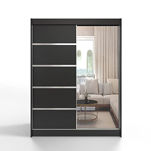 ML Furniture L3 Schiebetüren Kleiderschrank 120 cm mit Spiegel - Schlafzimmermöbel, Aufbewahrung - Mehrzweckschrank - Farbe: Schwarz von ML Furniture Ltd