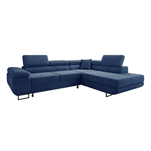 ML Furniture Ltd Avatar Kord Ecksofa in L-Form 277 x 73 x 203 cm mit Schlaffunktion und Bettzeugbehälter - Schlafsofa mit Bettkasten - Eckcouch mit Stauraum - Links - Farbe: Kord Blau von ML Furniture Ltd