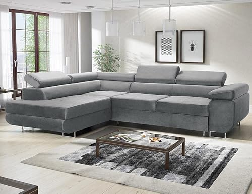 ML Furniture Ltd Avatar Velvet Ecksofa in L-Form 277 x 73 x 203 cm mit Schlaffunktion und Bettzeugbehälter - Schlafsofa mit Bettkasten - Eckcouch mit Stauraum - Rechts - Farbe: Monolith Grau (MO84) von ML Furniture Ltd