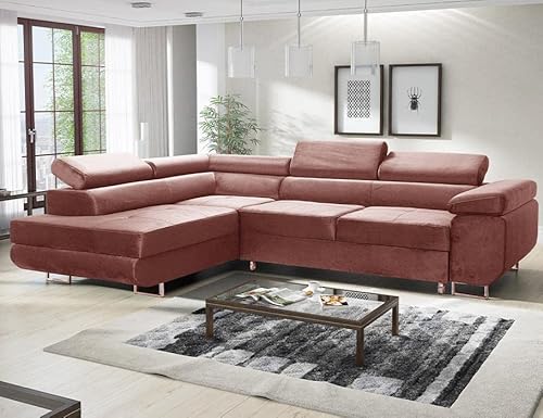 ML Furniture Ltd Avatar Velvet Ecksofa in L-Form 277 x 73 x 203 cm mit Schlaffunktion und Bettzeugbehälter - Schlafsofa mit Bettkasten - Eckcouch mit Stauraum - Rechts - Farbe: Monolith Rosa (MO63) von ML Furniture Ltd