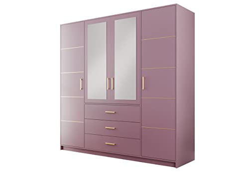 ML Furniture Ltd Kleiderschrank Bali D4 mit Spiegel 196 cm, 3 Schubladen, Garderobeschrank Schlafzimmer, Wohnzimmerschrank, Mehrzweckschrank Farbe: Pflaume von ML Furniture Ltd