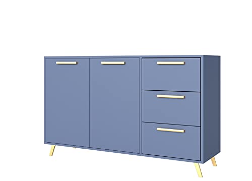 ML Furniture Ltd Kommode mit Schubladen Bali 140 cm Sideboard, Schubladenschrank, Komodenschrank mit Türen und 3 Schubladen Farbe: Blau von ML Furniture Ltd