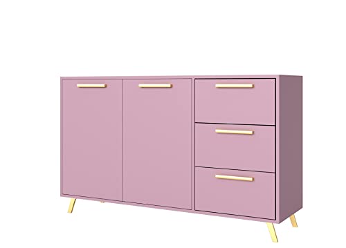 ML Furniture Ltd Kommode mit Schubladen Bali 140 cm Sideboard, Schubladenschrank, Komodenschrank mit Türen und 3 Schubladen Farbe: Pflaume von ML Furniture Ltd