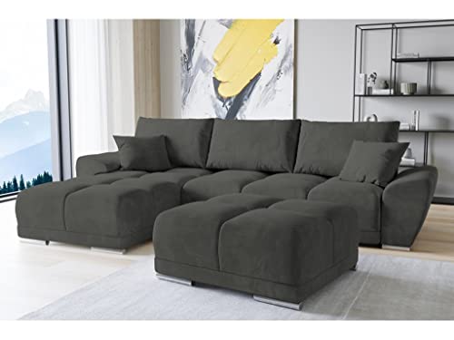 ML Furniture Ltd Set Velvet Ecksofa in L-Form 289 x 189 cm + Polsterhocker, Sofa mit Schlaffunktion, Fußhocker, Schlafsofa mit Bettkasten, Sitzpouf Farbe: Darkgrau von ML Furniture Ltd