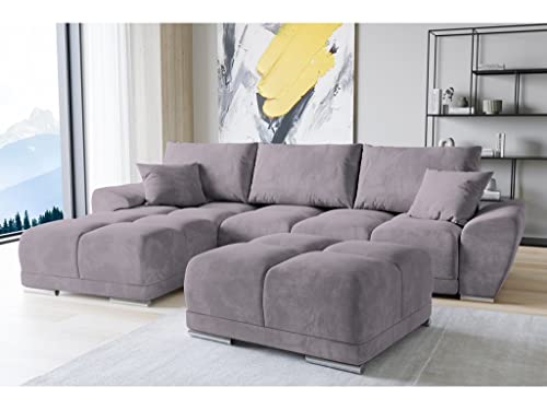 ML Furniture Ltd Set Velvet Ecksofa in L-Form 289 x 189 cm + Polsterhocker, Sofa mit Schlaffunktion, Fußhocker, Schlafsofa mit Bettkasten, Sitzpouf Farbe: Lila von ML Furniture Ltd