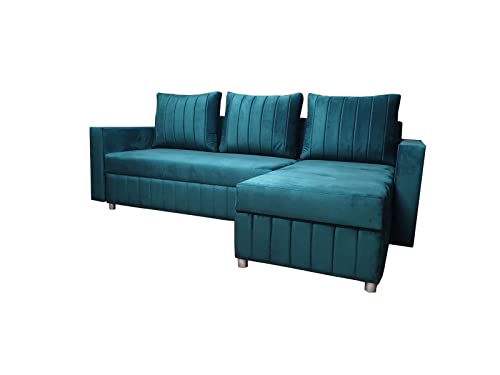 ML Furniture Ltd Sofa mit Schlaffunktion, Model Denwer 226 cm x 150 cm, Wohnlandschaft, Ecksofa Klein, Couch Monolith Stoff Farbe: Türkis von ML Furniture Ltd