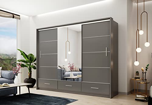 ML Furniture Marsylia Schiebeschrank 255 cm mit Spiegel, Kleiderschrank Schlafzimmer, Wohnzimmer- 255 x 225 x 61 Farbe: Graphite, Schwebetürenschrank mit 2 Kleiderstangen und 3 Schubladen ML Furniture Marsylia Schiebeschrank 255 cm mit Spiegel, Kleiderschrank Schlafzimmer, Wohnzimmer- 255 x 225 x 61 Farbe: Graphite, Schwebetürenschrank mit 2 Kleiderstangen und 3 Schubladen von ML Furniture Ltd