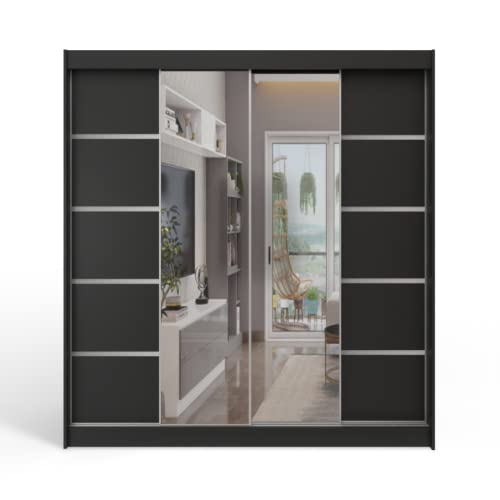 ML Furniture T5 Schiebetüren Kleiderschrank 180 x 215 x 58 cm mit Spiegel - Schlafzimmermöbel, Aufbewahrung - Mehrzweckschrank - Farbe: Schwarz - 2 Schiebetüren ML Furniture T5 Schiebetüren Kleiderschrank 180 x 215 x 58 cm mit Spiegel - Schlafzimmermöbel, Aufbewahrung - Mehrzweckschrank - Farbe: Schwarz - 2 Schiebetüren von ML Furniture Ltd