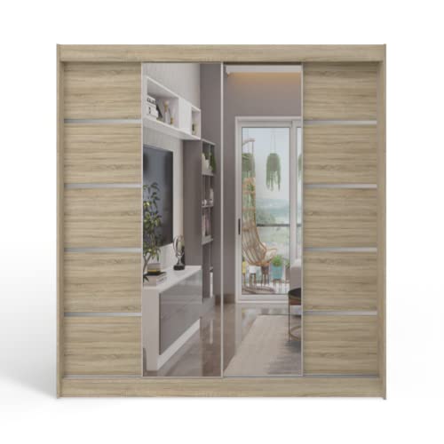 ML Furniture T5 Schiebetüren Kleiderschrank 180 x 215 x 58 cm mit Spiegel - Schlafzimmermöbel, Aufbewahrung - Mehrzweckschrank - Farbe: Sonoma - 2 Schiebetüren ML Furniture T5 Schiebetüren Kleiderschrank 180 x 215 x 58 cm mit Spiegel - Schlafzimmermöbel, Aufbewahrung - Mehrzweckschrank - Farbe: Sonoma - 2 Schiebetüren von ML Furniture Ltd