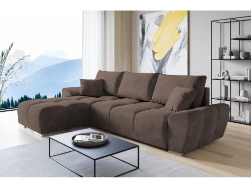 ML Furniture Velvet Ecksofa in L-Form – Braun Sofa – Couch mit Stauraum und Kissen - Ausziehbares Schlafsofa – Sofa mit Schlaffunktion - Schlafsofa mit Bettkasten – Gästebett – 289 x 189 cm von ML Furniture Ltd