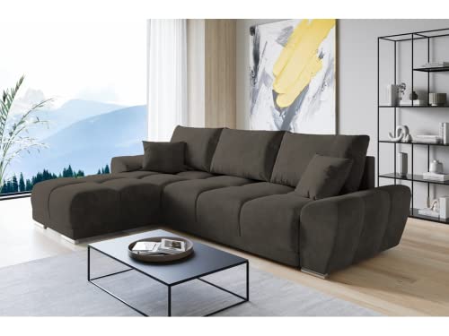 ML Furniture Velvet Ecksofa in L-Form – Graphit Sofa – Couch mit Stauraum und Kissen - Ausziehbares Schlafsofa – Sofa mit Schlaffunktion - Schlafsofa mit Bettkasten – Gästebett – 289 x 189 cm von ML Furniture Ltd