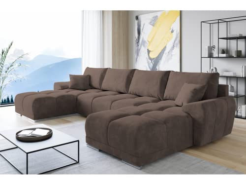 ML Furniture Velvet Ecksofa in U-Form – Braun Sofa – Couch mit Stauraum und Kissen - Ausziehbares Schlafsofa – Sofa mit Schlaffunktion - Schlafsofa mit Bettkasten – Gästebett – 365 x 189 cm von ML Furniture Ltd