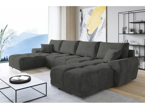 ML Furniture Velvet Ecksofa in U-Form – Darkgrau Sofa – Couch mit Stauraum und Kissen - Ausziehbares Schlafsofa – Sofa mit Schlaffunktion - Schlafsofa mit Bettkasten – Gästebett – 365 x 189 cm von ML Furniture Ltd