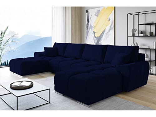 ML Furniture Velvet Ecksofa in U-Form – Dunkelblau Sofa – Couch mit Stauraum und Kissen - Ausziehbares Schlafsofa – Sofa mit Schlaffunktion - Schlafsofa mit Bettkasten – Gästebett – 365 x 189 cm von ML Furniture Ltd